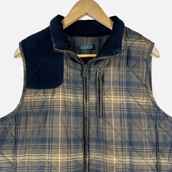 Ralph Lauren vintage plaid vest Size XL Black Yellow Quilted - Picture 3 of 7